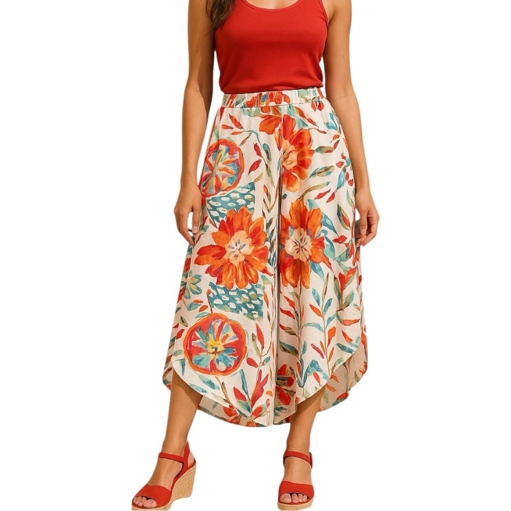 Love U Dear Small Bold Oversized Split Leg Flowy Cropped Pants Resortwear